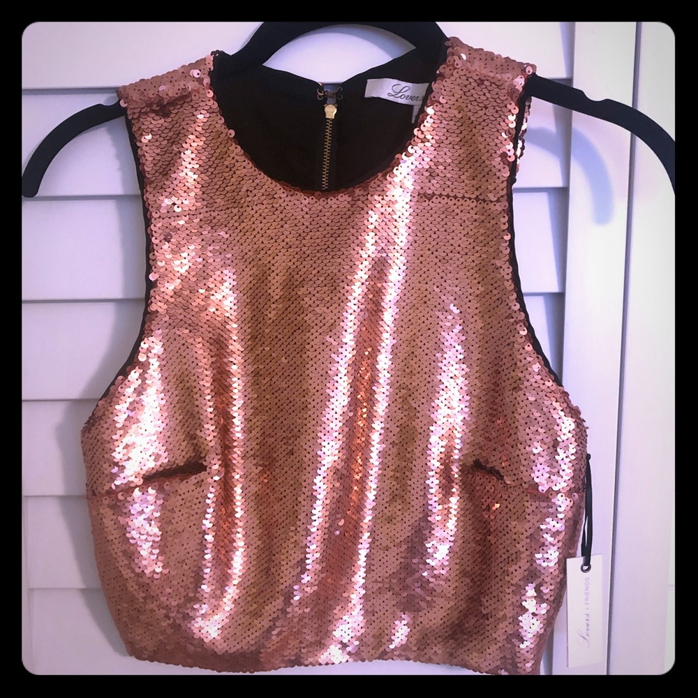 NWT For Love And Lemons Rose Gold Sequin Crop Top